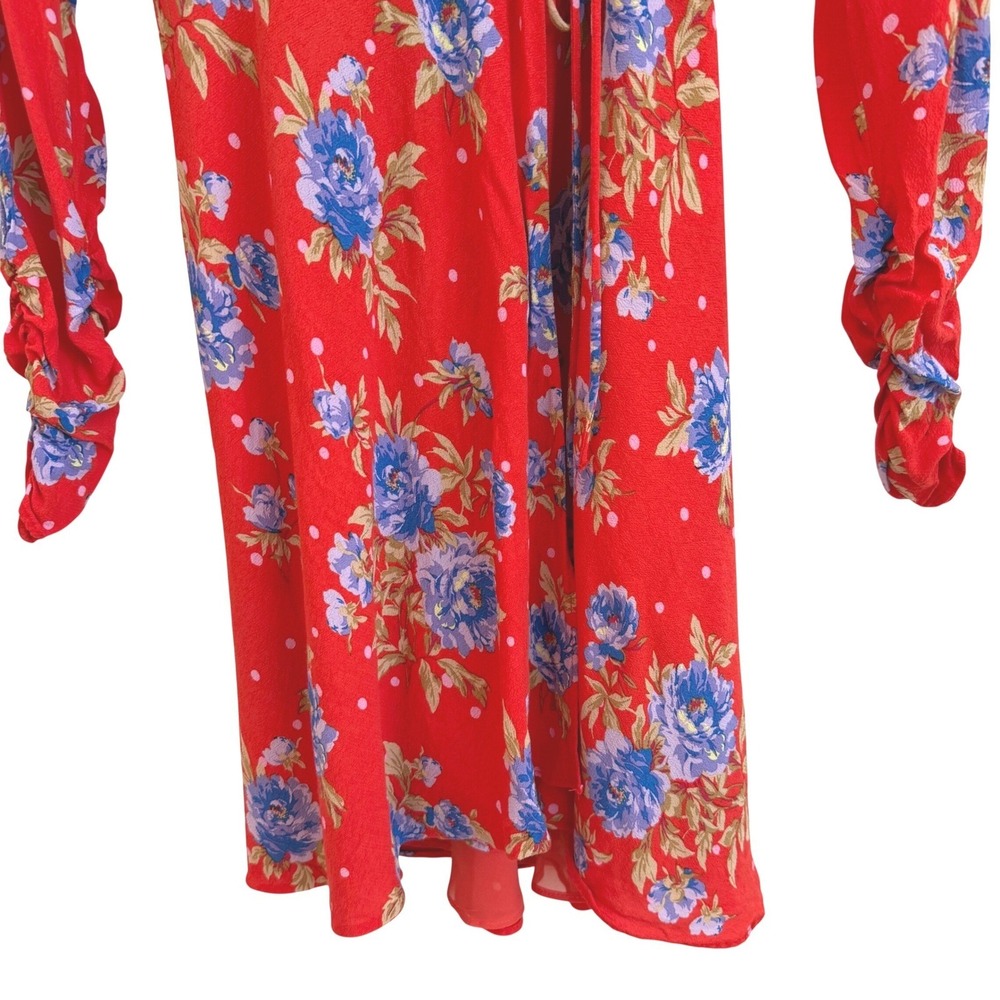 Zara Red Floral Polka Dot Wrap Mini Dress Long Sleeve XS V-Neck Boho Summer EUV - Picture 4 of 9